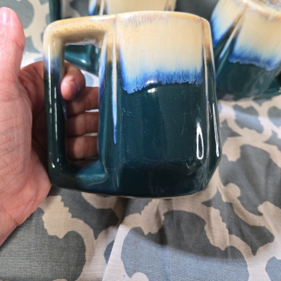 Set of 3 Rodolfo Padilla Blue Drip Glazed 10 oz. Stoneware Coffee Mug Cup - Picture 3 of 5